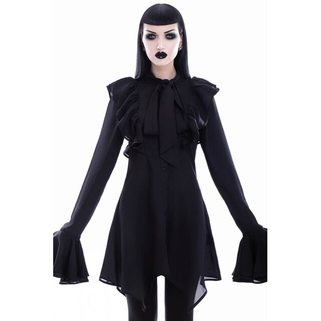 KILLSTAR Runa Chiffon long blouse with tie neck and ruffles M