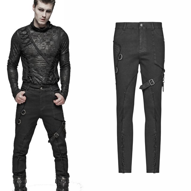 Punk Rave Men Pants Gothic Pants Denim Black with Strap WK-388XCM