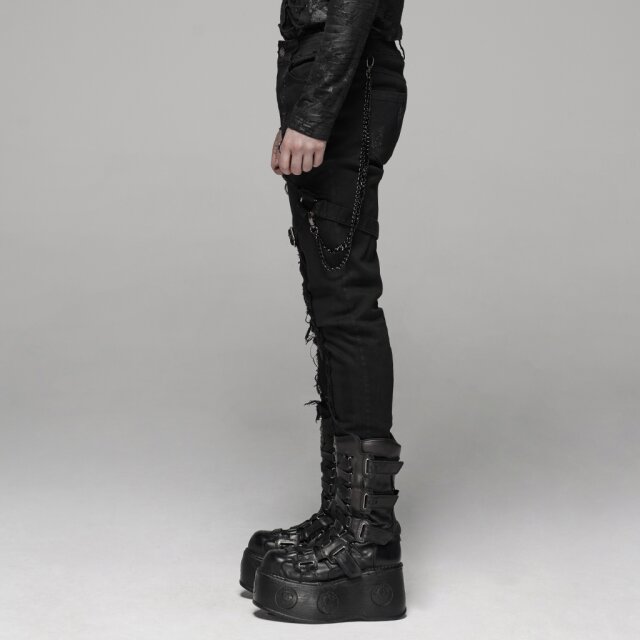 Black denim trousers Inferno with straps by PUNK RAVE