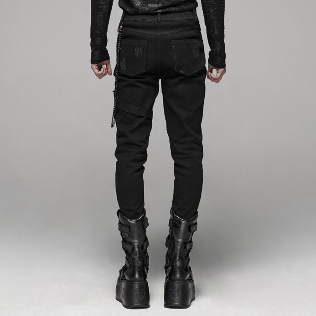 Black denim trousers Inferno with straps by PUNK RAVE