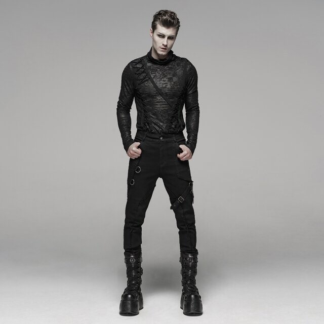 Black denim trousers Inferno with straps by PUNK RAVE