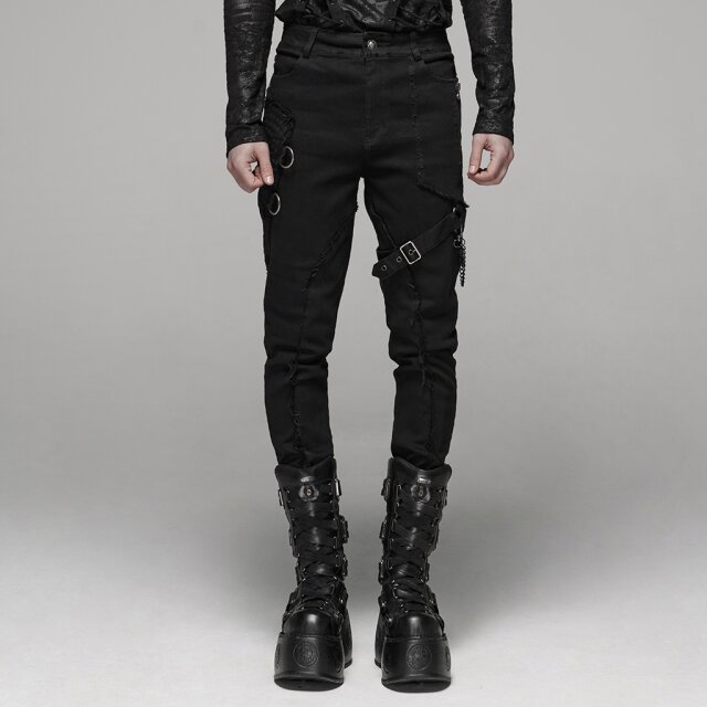 Black denim trousers Inferno with straps by PUNK RAVE