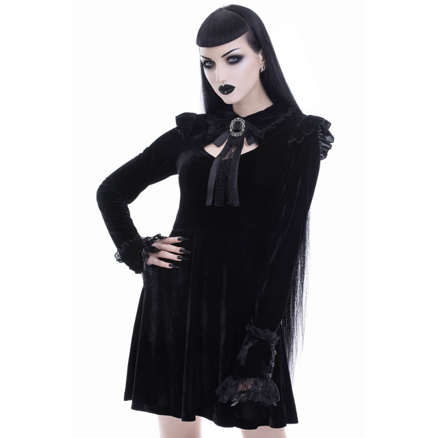 KILLSTAR Fall From Grace high-necked velvet mini dress with cut-out and brooch