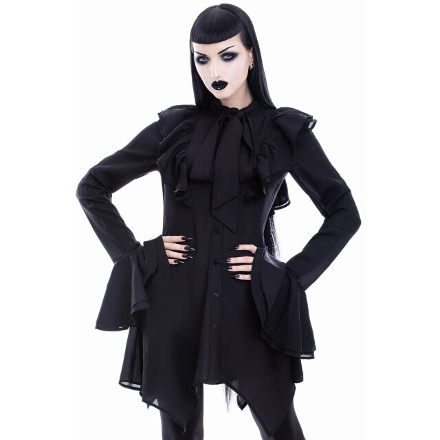 KILLSTAR Runa Chiffon long blouse with tie neck and ruffles