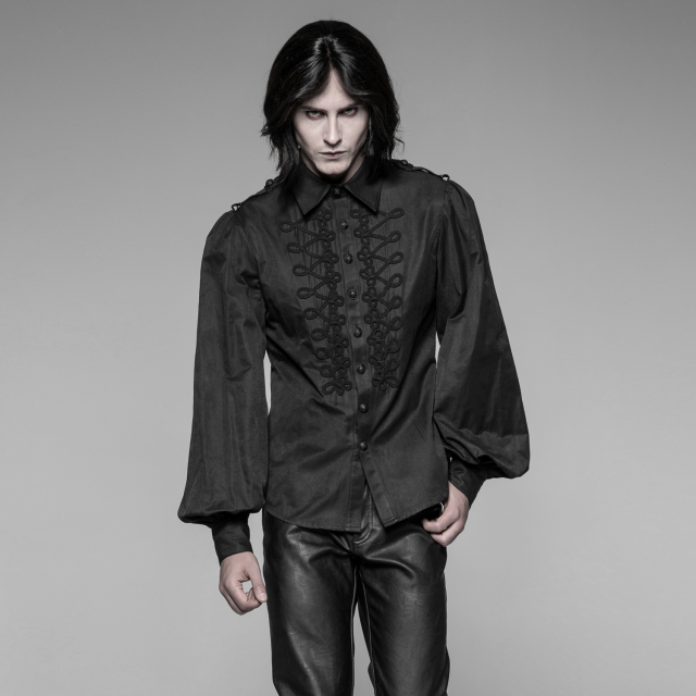 Mens shirt Black Jack with trimmings in trimmings and wide poet sleeves