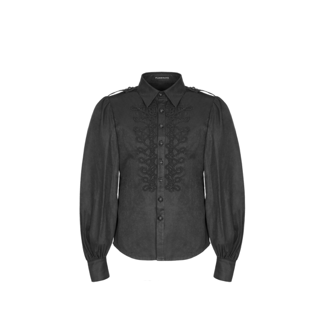 Herrenhemd Black Jack mit Borten im Posamentenstil und weiten Dichterärmeln XL