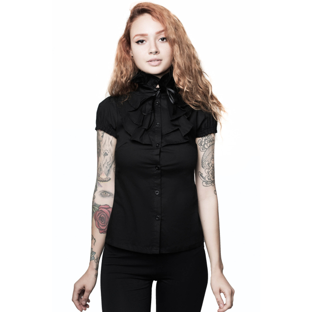 KILLSTAR Lorai Ruffle Shirt short sleeve blouse with stand-up collar and frills