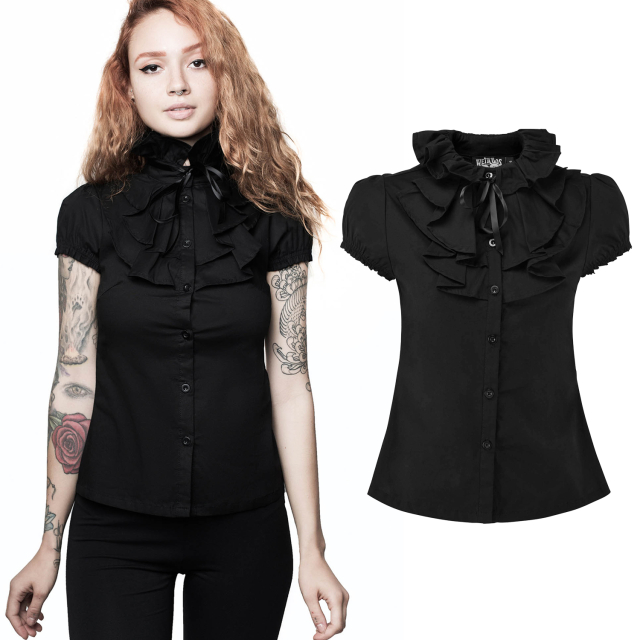 Killstar Gothic ladies tops black Nu Goth short sleeve blouse Lorai Ruffle Shirt