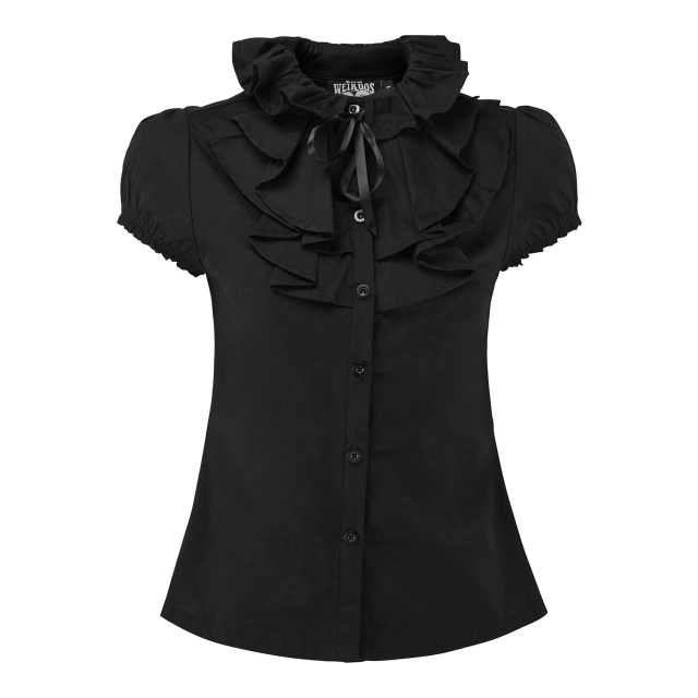 KILLSTAR Lorai Ruffle Shirt short sleeve blouse with stand-up collar and frills