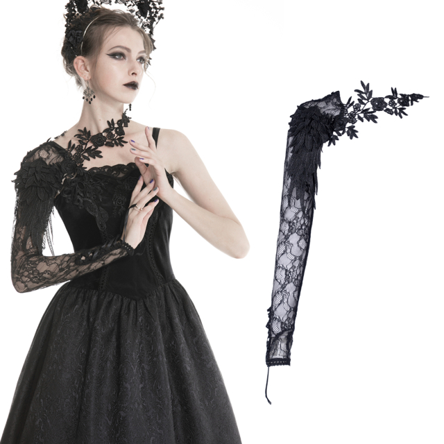 DARK IN LOVE AGL 006 Damen Gothic Oberteil Viktorianischer Ärmel aus schwarzer Spitze mit Blüten