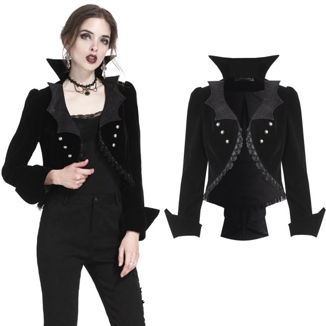 Dark in Love Black Gothic ladies jacket with bat-revers...