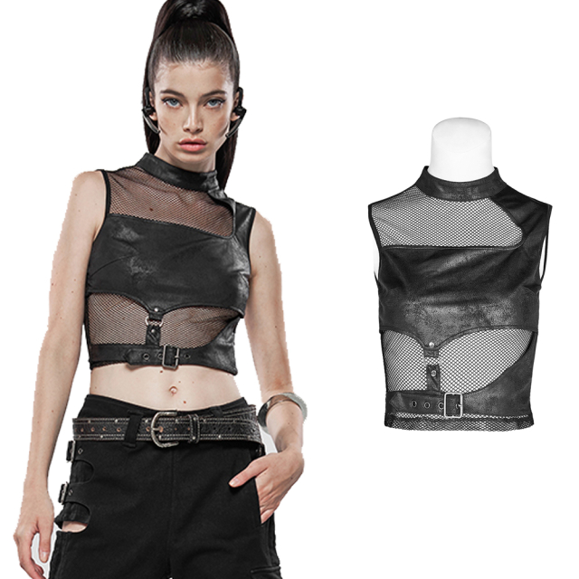 Net top with velour bustier and straps