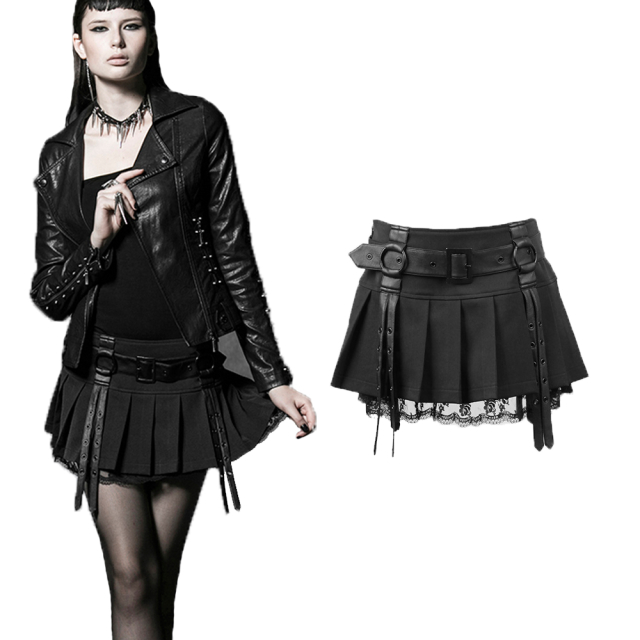 Punk Rave Black Gothic Mini Skirt Q-220BK with Pleats and...