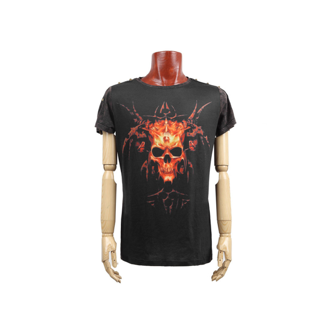 PUNK RAVE T-356 black gothic men t-shirt with skull print & D-rings