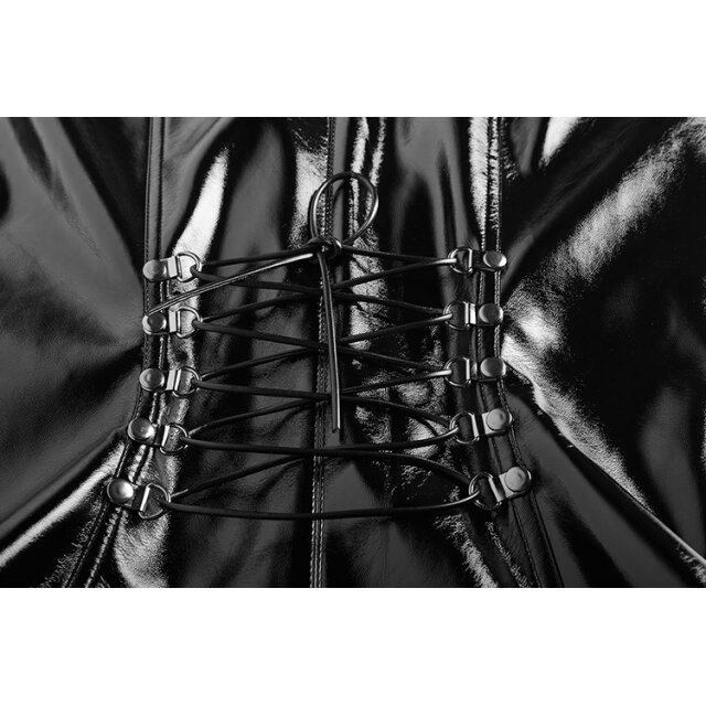PUNK RAVE asymmetrically buttoned vinyl / wetlook wrap dress Mrs Weapon