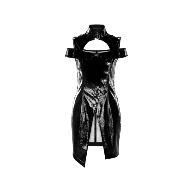 PUNK RAVE asymmetrisch geknöpftes Lack- /Wetlook-Wickelkleid Mrs Weapon 3XL