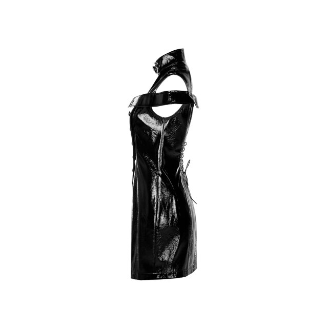 PUNK RAVE asymmetrisch geknöpftes Lack- /Wetlook-Wickelkleid Mrs Weapon 3XL