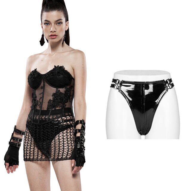 Ladies Vinyl Rio Brief WS-328YYFBK-BRI from Punk Rave. Gothic Fashion for Partys & Festivals