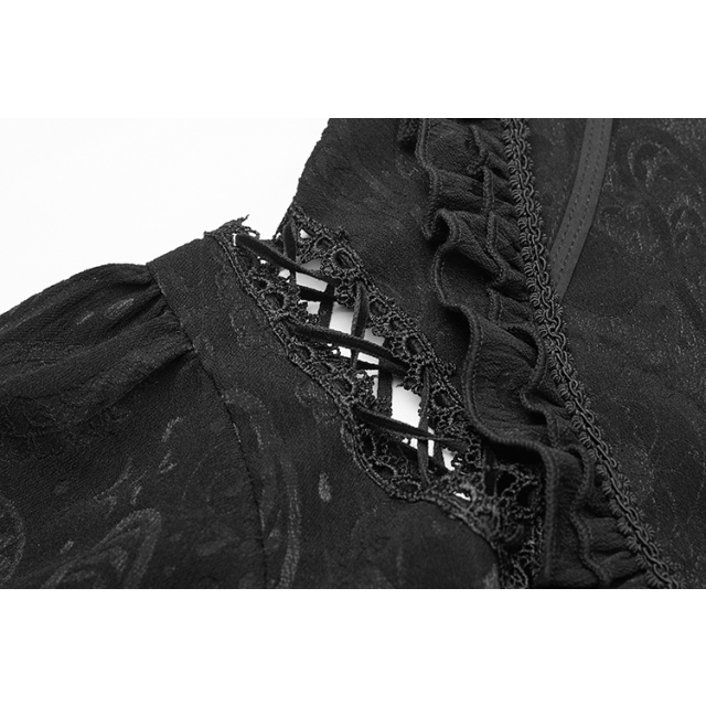 Viktorianische Kurzarm-Bluse Celestia mit steifem Stehkragen