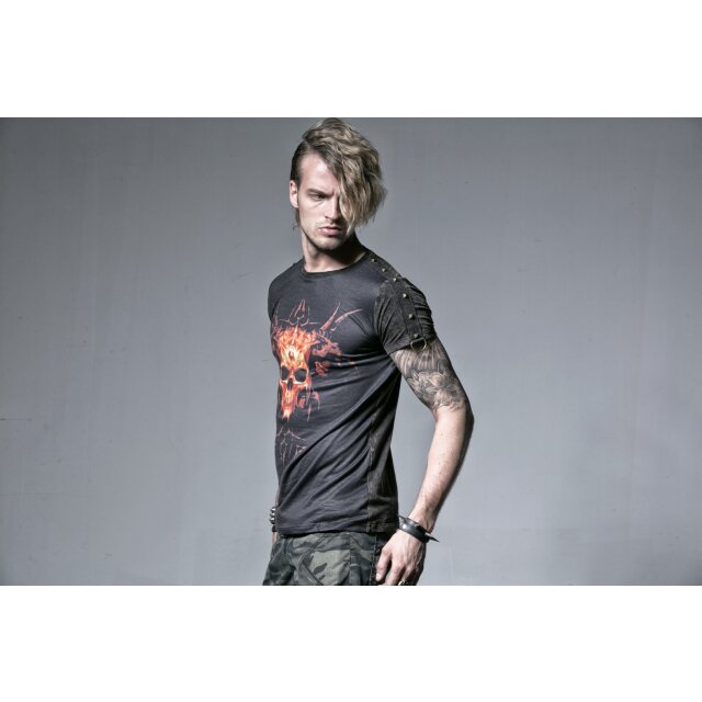 T-Shirt mit Totenkopf-Print und D-Ringen - Größe: 3XL