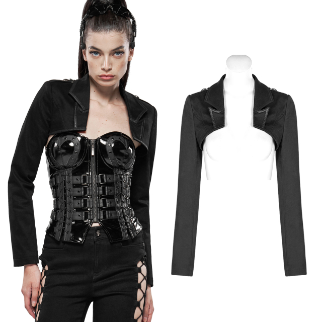 PUNK RAVE Uniform Bolero WY-1132BK with epaulettes. Ladies gothic top
