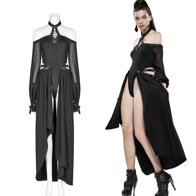 PUNK RAVE Bodykleid, Blusenbody mit abnehmbarem Rock WY-1118BK. Damen Gothic & Mittelalter Kleidung