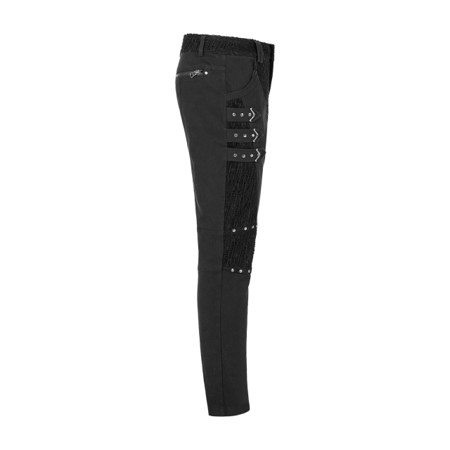 Mens gothic stretch pants Slayer with studs, straps and buckles