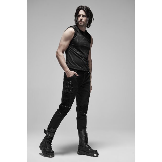 Herren Gothic-Stretchhose Slayer mit Nieten, Riemen und Schnallen L