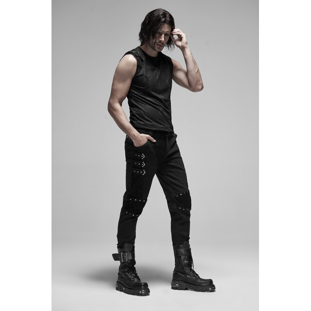 Mens gothic stretch pants Slayer with studs, straps and buckles