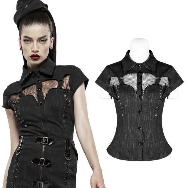 Black PUNK RAVE Gothic uniform blouse WY-1131 BK with...