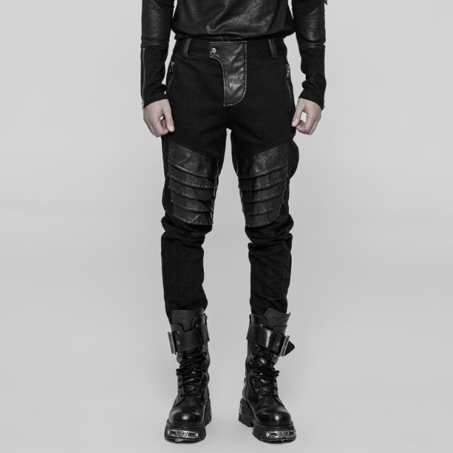 Mens Gothic trousers Kollaborateur with leatherette details