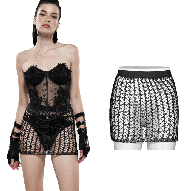 PUNK RAVE black mesh miniskirt WQ-451, Gothic Skirt