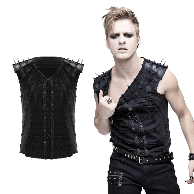 Devil Fashion sleeveless gothic shirt for men with spiked rivets in end time look