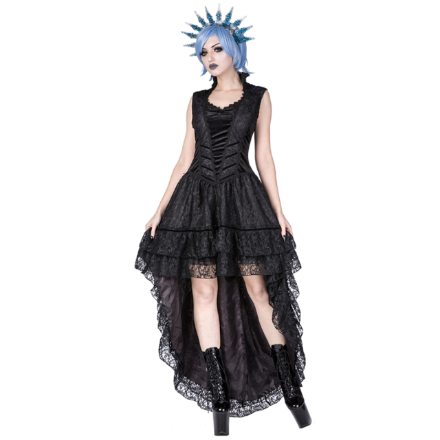 Sinister schwarzes viktorianisches Vokuhila-Kleid 1093. Damen Gothic Party &  Hochzeitskleider