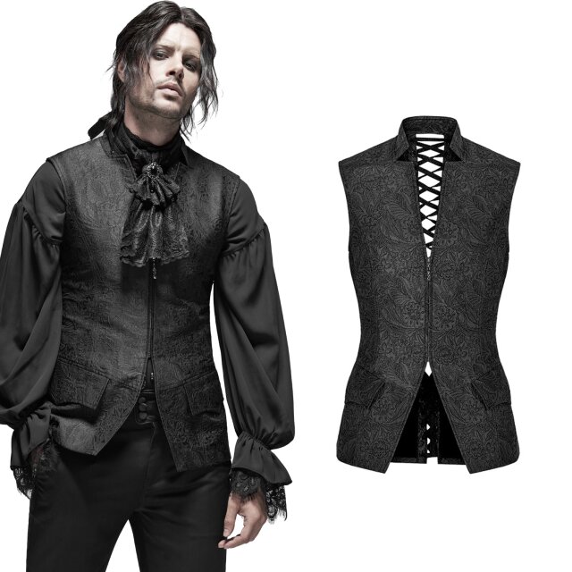 PUNK RAVE lange Gothic-Jacquardweste mit Korsettschnürung WY-1163BK