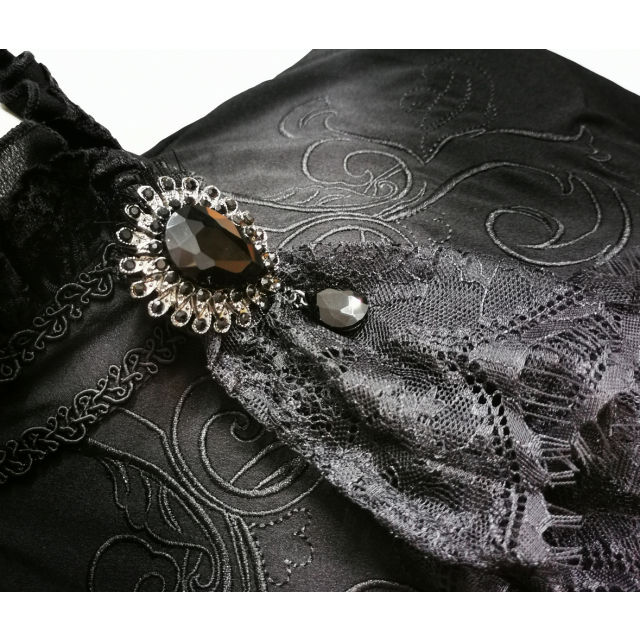 Black gothic ruched shirt Ménestrel with embroidery