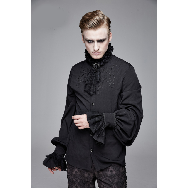 Schwarzes Gothic-Rüschenhemd Ménestrel mit Stickerei 3XL