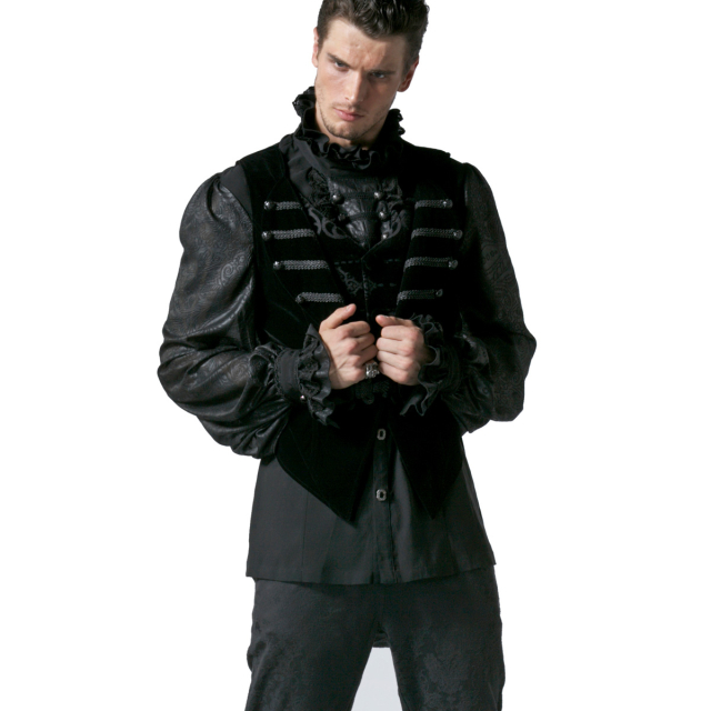 black Punk Rave mens velvet waistcoat (Y-539) in an elaborate cut with removable laps