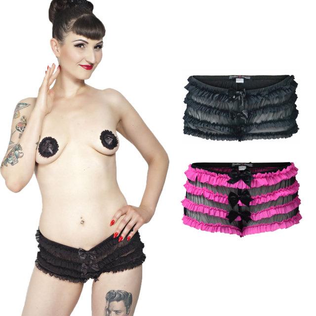 Naughty Janette frill panty in plain black or black-pink pink-black
