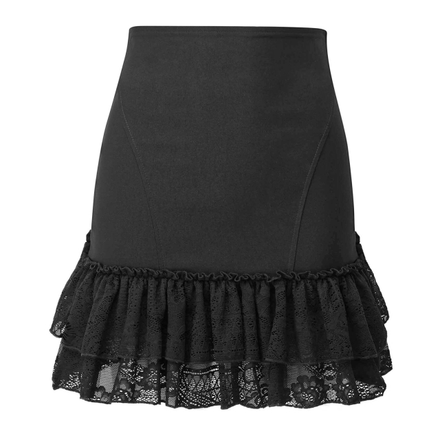 Killstar Adoria Ruffle Skirt schwarzer Gothic Steampunk Minirock mit Spitzenvolant und Rüschenpopo
