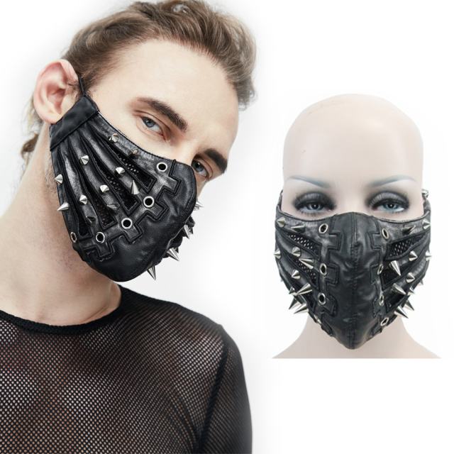 Devil Fashion MK01501 schwarze Gothic- Biker-Punk-Maske aus Kunstleder mit Stachelnieten