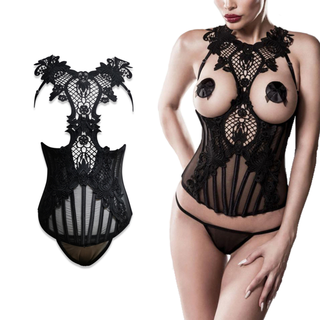 Grey Velvet romantic gothic burlesque corset set with large lace application