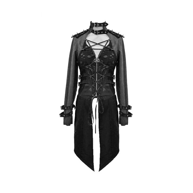 Punk zip-off jacket Dezibel with net details and spiked rivets