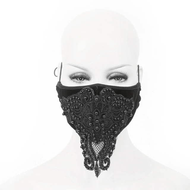 Schwarze Gothic Mund-Nasenmaske "Diamonds & Pearls"