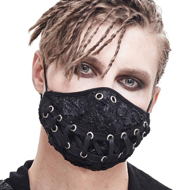 Devil Fashion black Gothic- Punk- Biker- face mask, mouth and nose mask, mouth protection mask, MK024, Corona mask in destroyed look with sewed up mouth and lacing