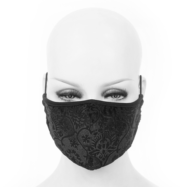 Devil Fashion Mund-Nasenmaske MK028, Gothic-Munschutz, Behelfsmaske, Brokat-Maske mit barockem Ornamentmuster aus glänzendem Samt-Flock.
