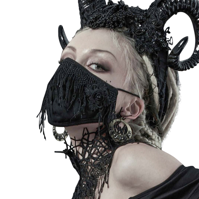 PUNK RAVE schwarze romantische Gothic Mund Nasen Maske mit Spitzenbordüre