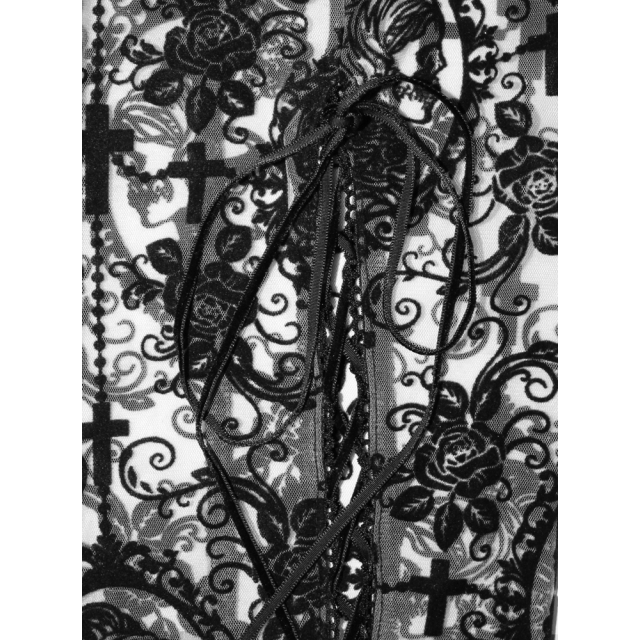 Semi-transparent gothic leggings skeleton with pattern of velvet flock