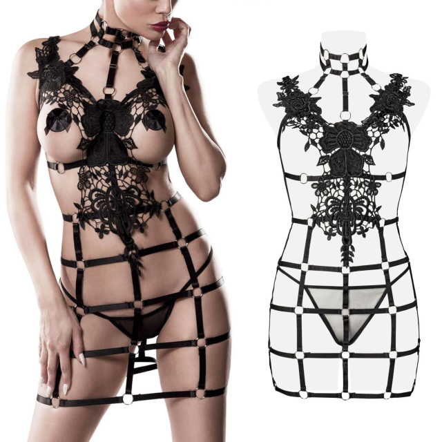 Grey Velvet Harness dress 15235 with string and large lace application