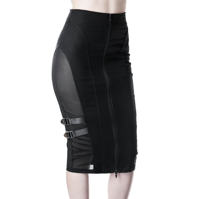 KILLSTAR Decibel midi skirt with side mesh inserts and straps and buckles